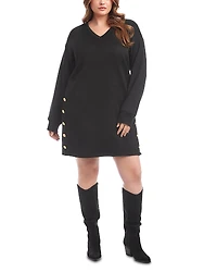 Karen Kane Plus Long Sleeve V Neck Button Detail Dress