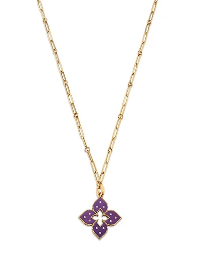 Purple Titanium & 18K Rose Gold Venetian Princess Diamond Flower Pendant Necklace, 33"