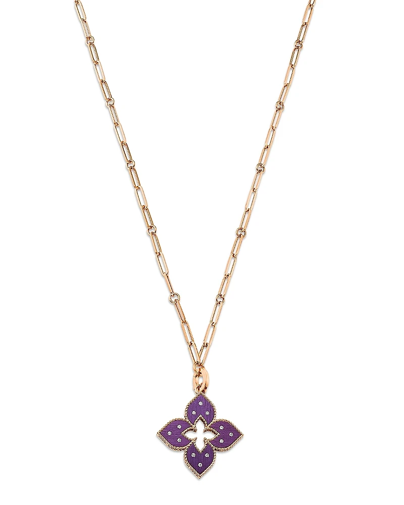 Roberto Coin Purple Titanium & 18K Rose Gold Venetian Princess Diamond Flower Pendant Necklace, 33
