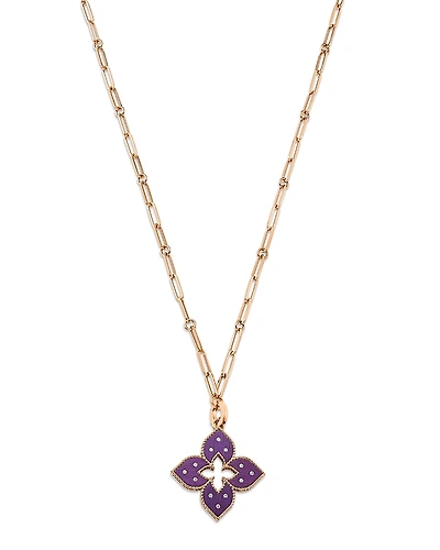 Roberto Coin Purple Titanium & 18K Rose Gold Venetian Princess Diamond Flower Pendant Necklace, 33