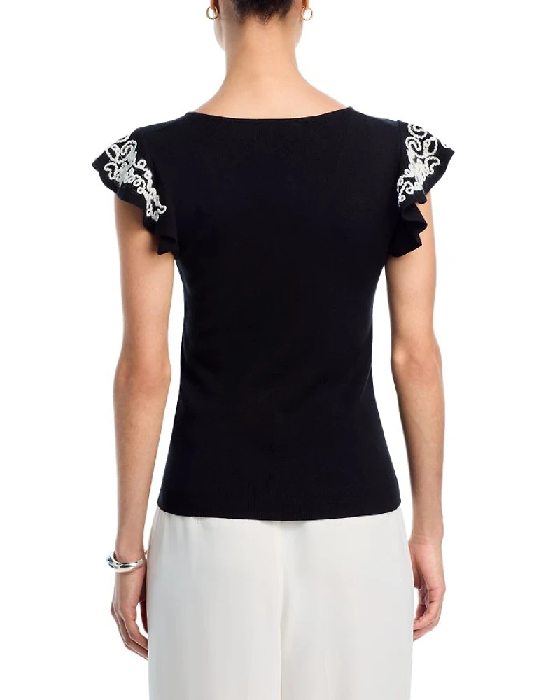 V Neck Flutter Sleeve Sweater