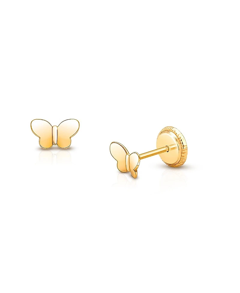 Tiny Blessings Girls' 14K Gold Little Butterfly Studs Screw Back Earrings