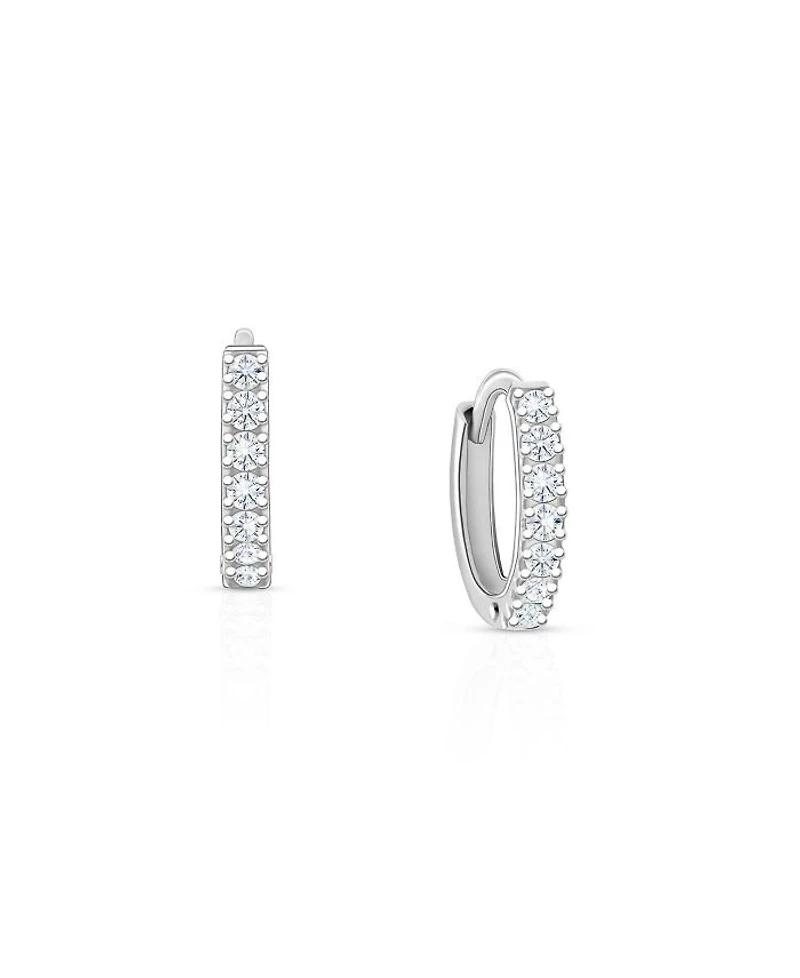 Girls' Sterling Silver 9mm Timeless Pave Huggie Hoop Earrings
