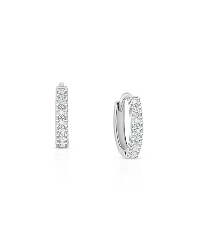 Girls' Sterling Silver 9mm Timeless Pave Huggie Hoop Earrings