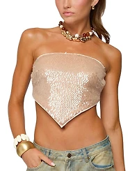 Edikted Sequin Backless Triangle Strapless Top
