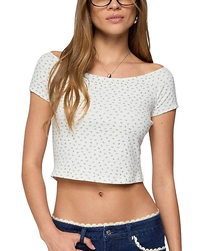 Edikted Perry Floral Boat Neck Top