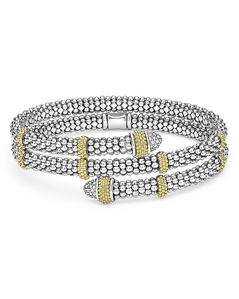 Lagos 18K Yellow Gold & Sterling Silver Caviar Lux Diamond Beaded Wrap Bracelet