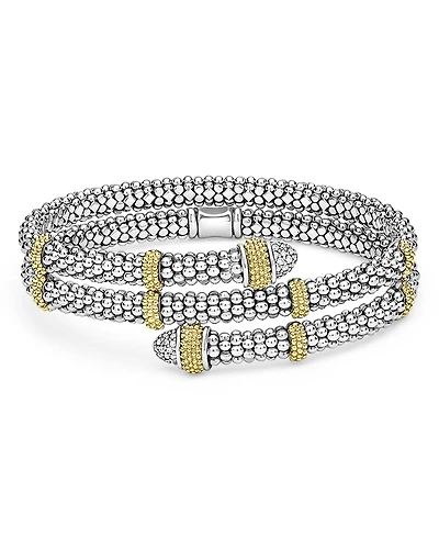 Lagos 18K Yellow Gold & Sterling Silver Caviar Lux Diamond Beaded Wrap Bracelet