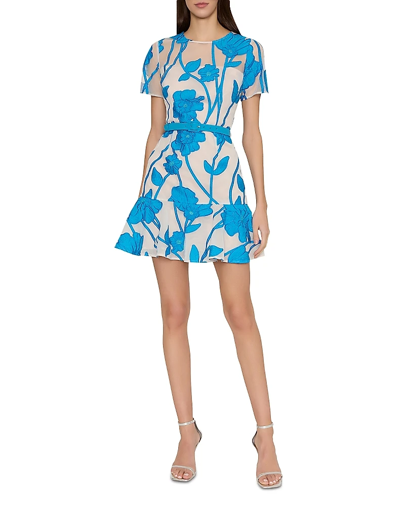 Milly Rosie Floral Belted Flare Dress