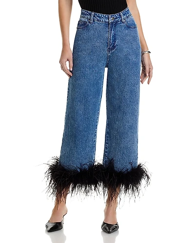 Aqua Feather Trim Jeans