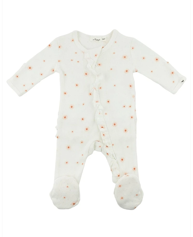 oh baby! Girls' Zipper Footie - Twinkle Mini Daisies with Ruffles Baby