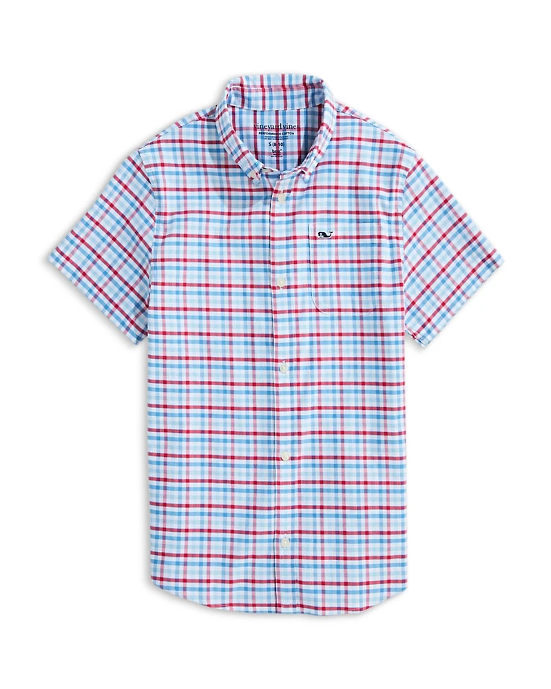 Vineyard Vines Boys' Road Town Tattersall Performance Short Sleeve Shirt - Little Kid