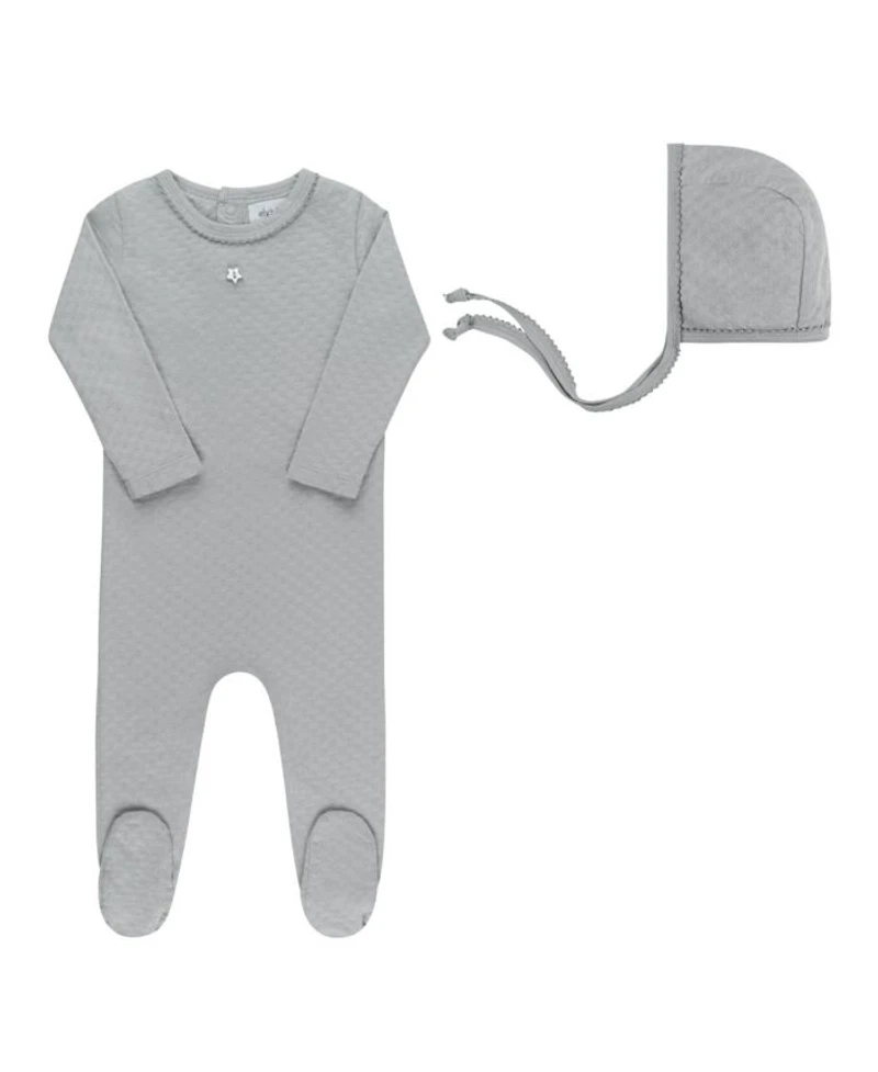 Unisex Heart and Star Button Pointelle Collection - Footie + Bonnet Baby
