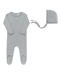 Unisex Heart and Star Button Pointelle Collection - Footie + Bonnet Baby