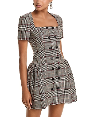 Self-Portrait Check Short Sleeved Mini Dress