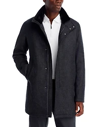 Herno Diagonal Wool & Nylon Overcoat with Removable Faux Fur Collar