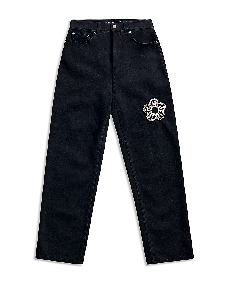 Area Crystal Flower Mid Rise Straight Jeans