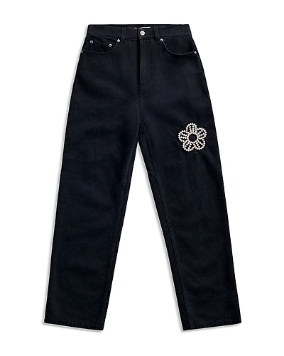 Area Crystal Flower Mid Rise Straight Jeans