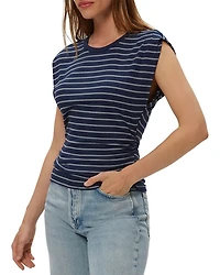 Joni Striped Power Shoulder Top