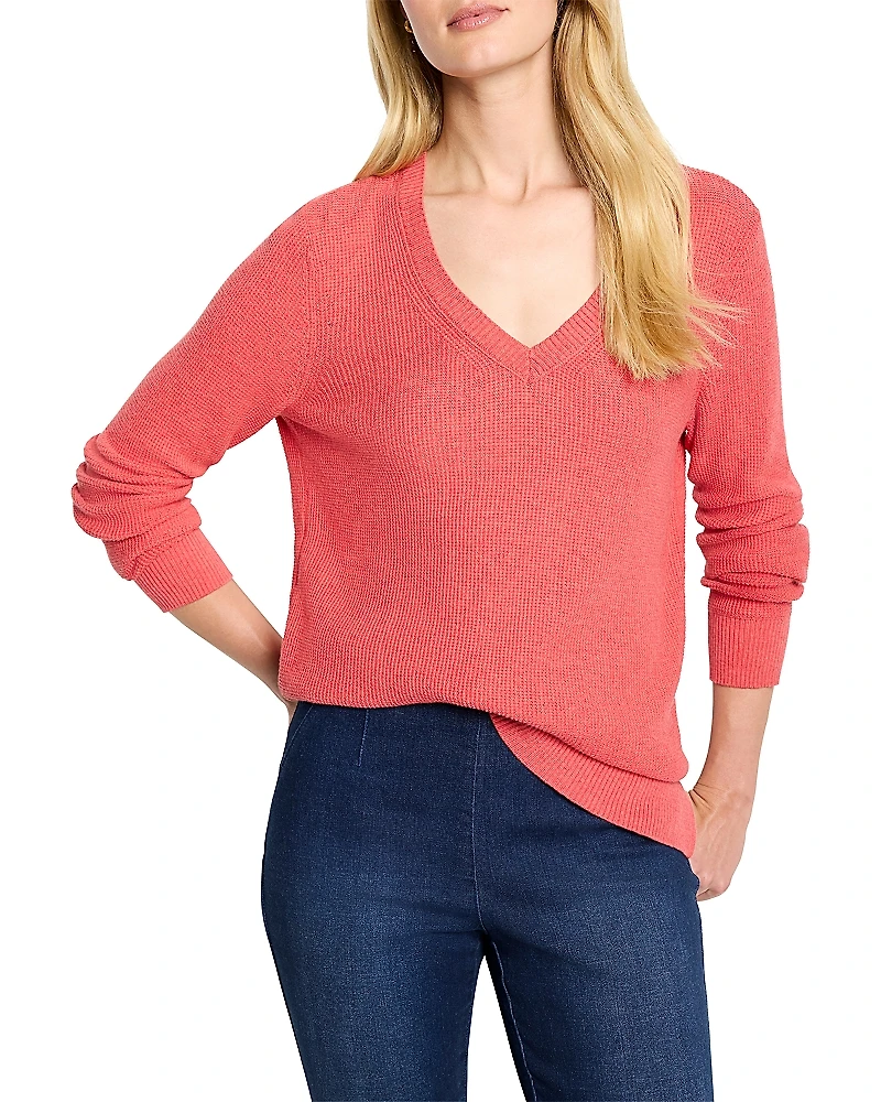 Nic+Zoe Waffle Stitch V Neck Sweater