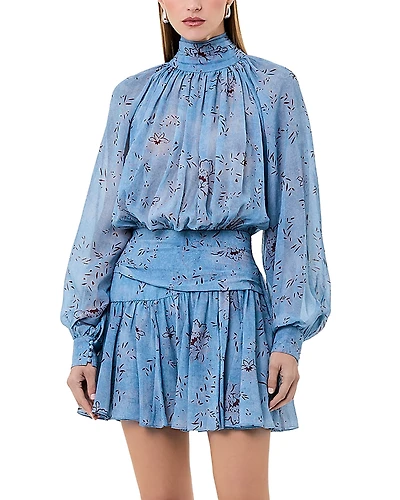 Nicholas Cecile Long Sleeved High Neck Godets Mini Dress