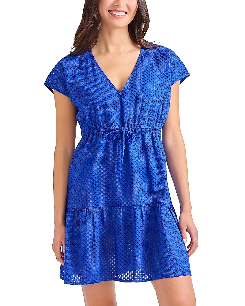 Tommy Bahama Eyelet Cove V Neck Swim Cover-Up Dress
