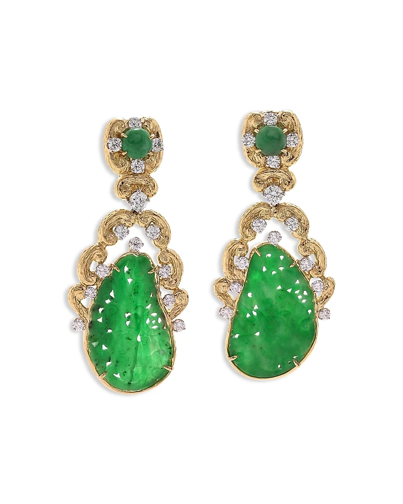 David Webb Diamond & Jade Scroll Earrings
