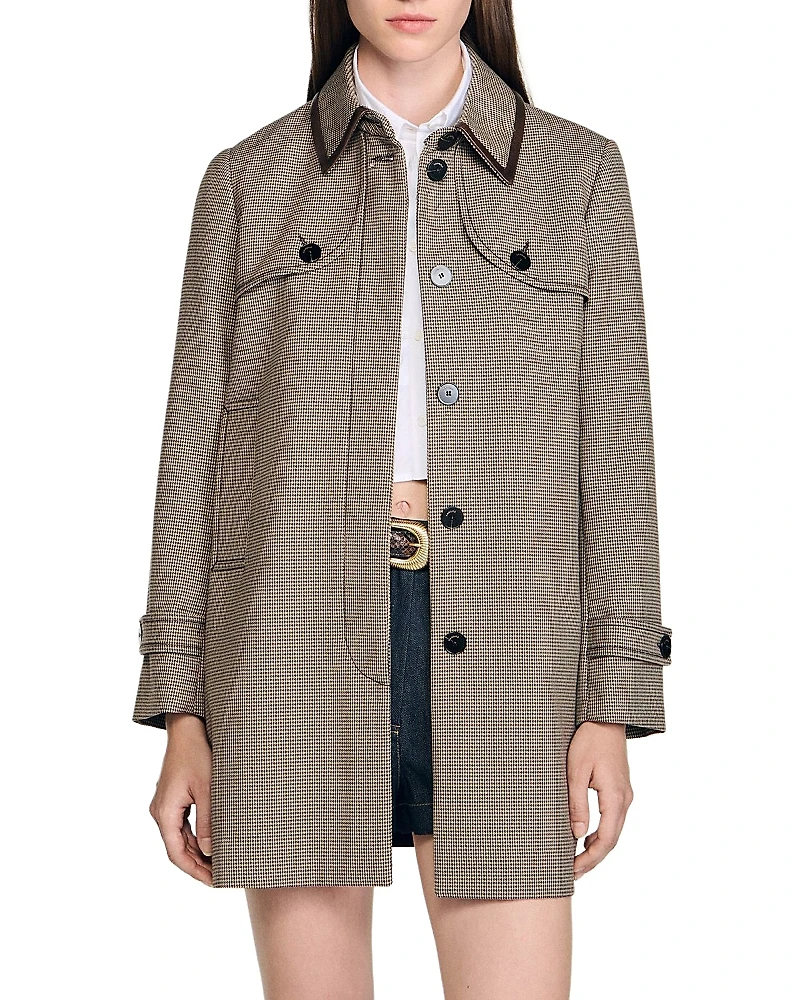 Sandro Houndstooth Trench Coat