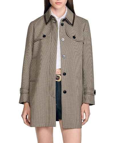 Sandro Houndstooth Trench Coat