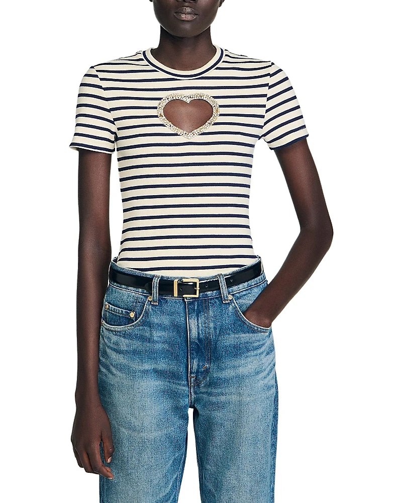 Sandro Rhinestone Heart Tee