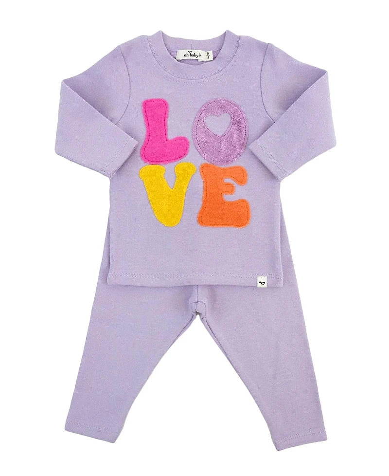 oh baby! Girls' Cotton Candy Love Terry Applique 2-Piece Set - Baby