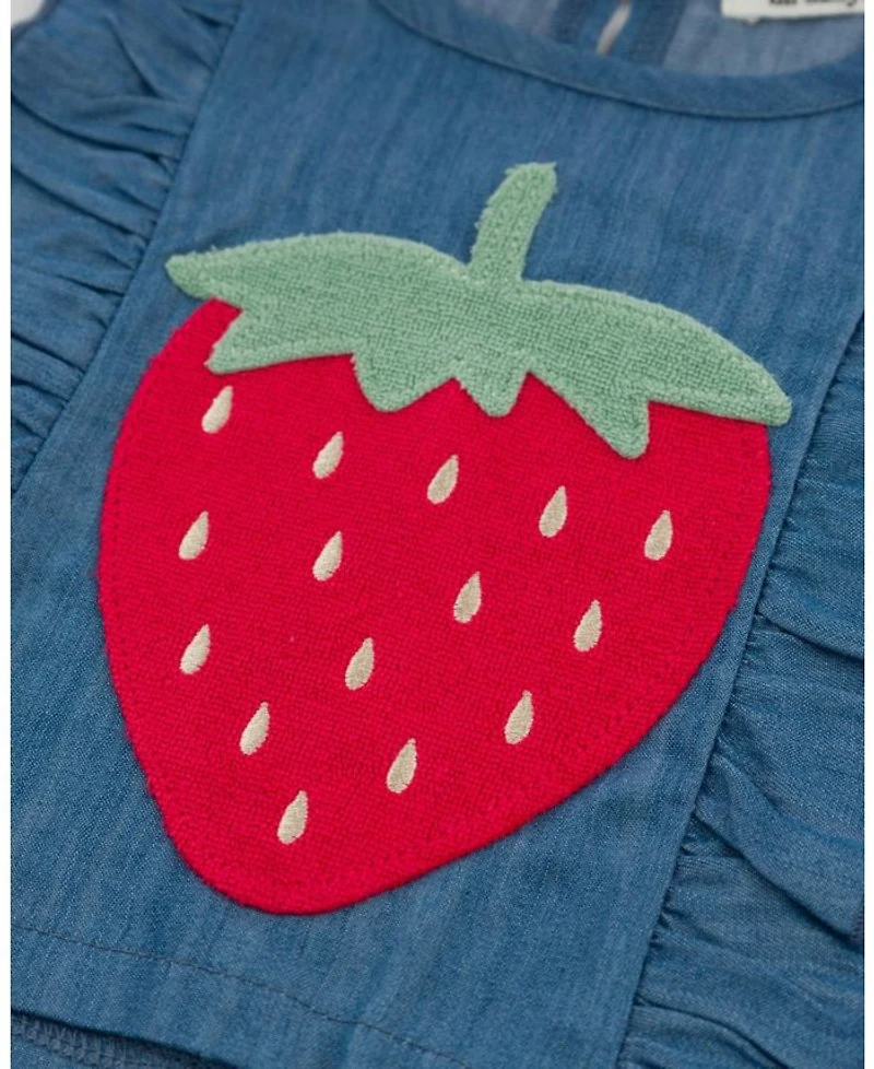 Girls' Lola Strawberry Applique with Millie Ruffle Lyocell Denim Blouse - Baby, Little Kid