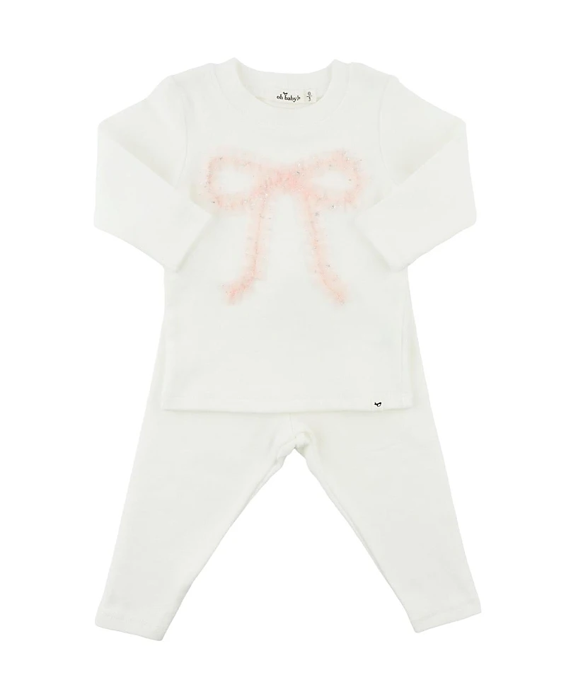 oh baby! Girls' Ruffle Bow Fleck Tulle Applique Two Piece Set - Baby