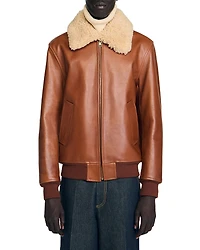 Sandro Leather Shearling Collar Jacket