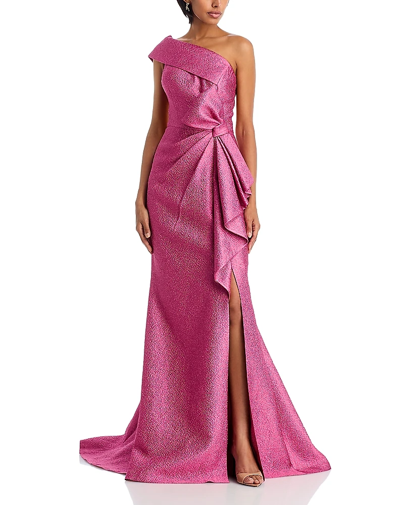 Teri Jon by Rickie Freeman One Shoulder Textured Gown