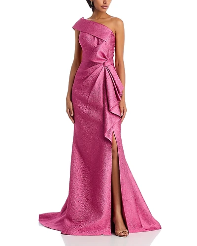 Teri Jon by Rickie Freeman One Shoulder Textured Gown