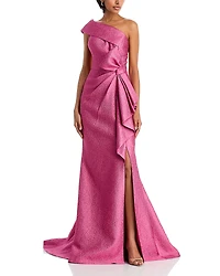 Teri Jon by Rickie Freeman One Shoulder Textured Gown