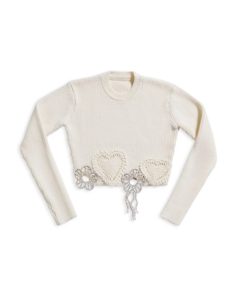 Crystal Crocheted Flower Cropped Sweater