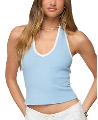 Edikted Contrast Ribbed V Neck Halter Top