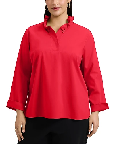 Foxcroft Plus Tammy Long Sleeve Popover Top