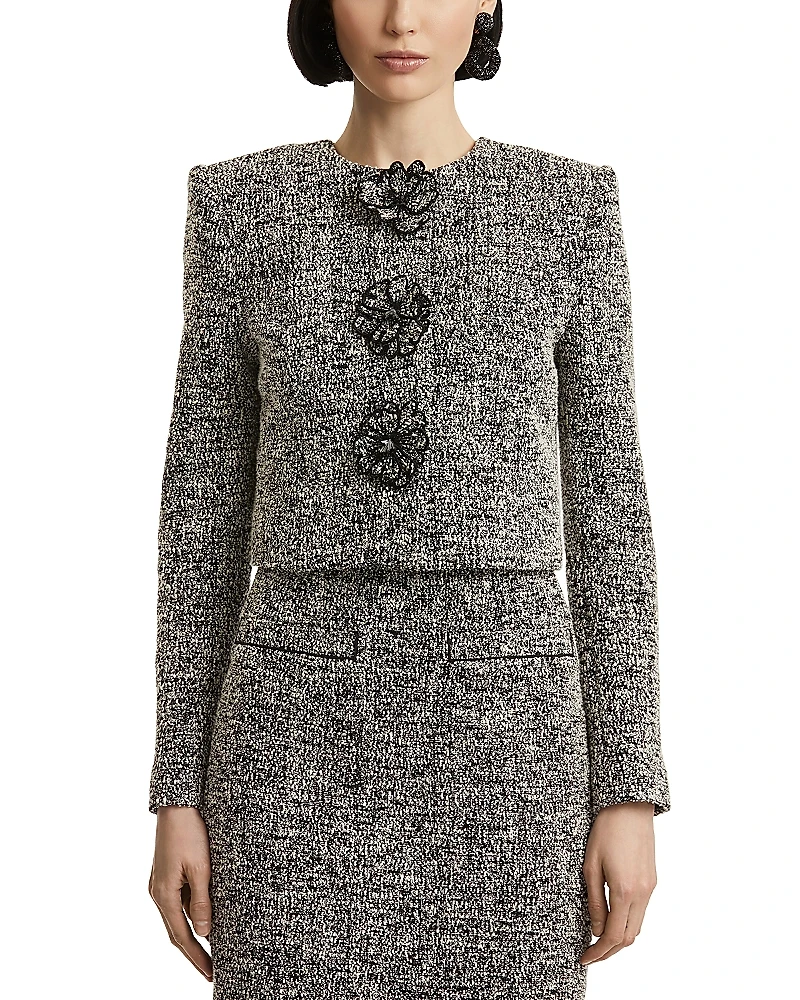 Oscar de la Renta Long Sleeve Boucle Tweed Jacket
