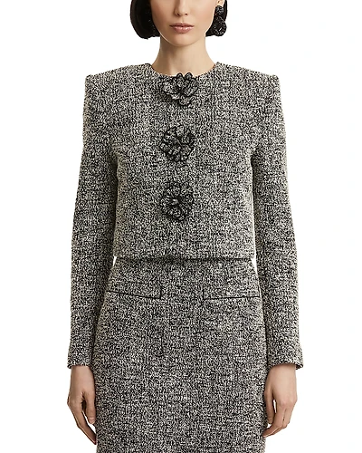 Oscar de la Renta Long Sleeve Boucle Tweed Jacket