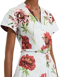 Peony Print Belted Button Front Dress