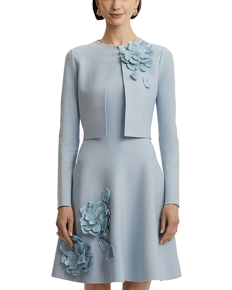 Oscar de la Renta Fitted Jacket with Peony Embellishment