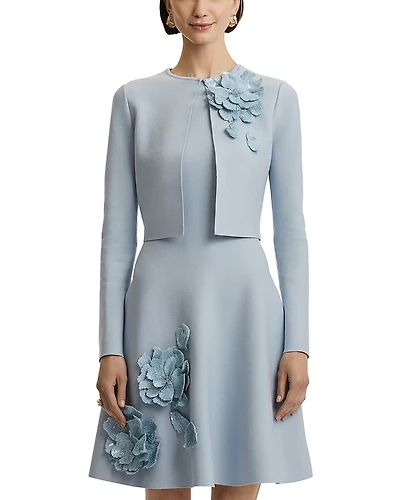 Oscar de la Renta Fitted Jacket with Peony Embellishment