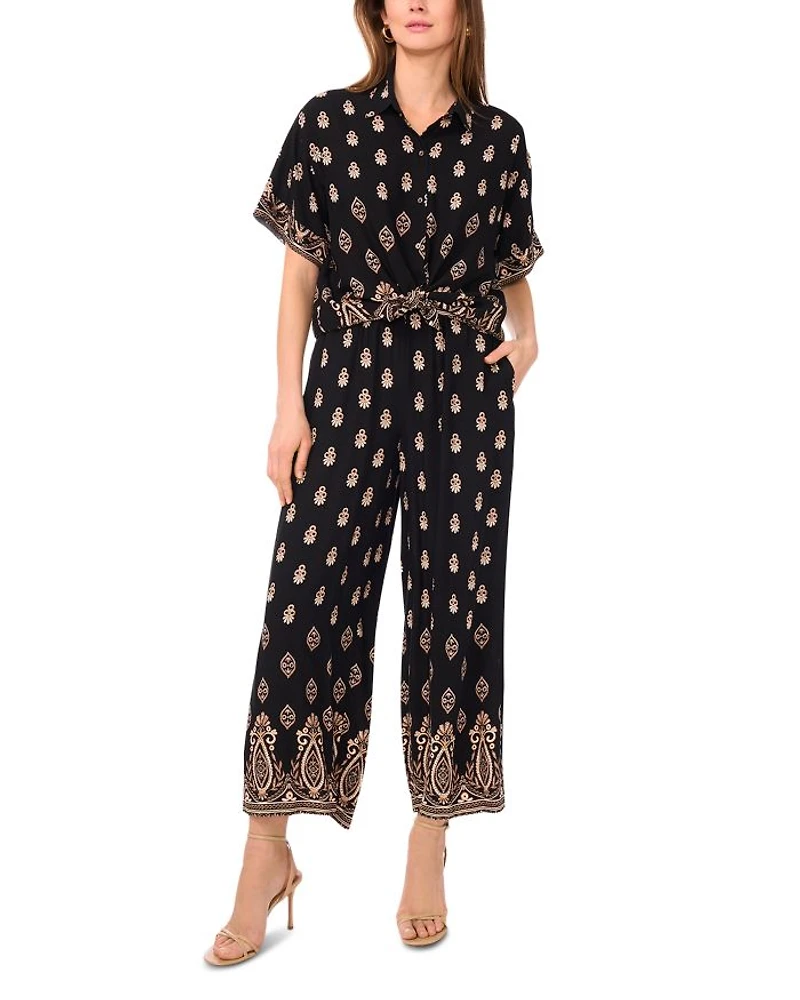 Printed Wide Leg Pull On Pants