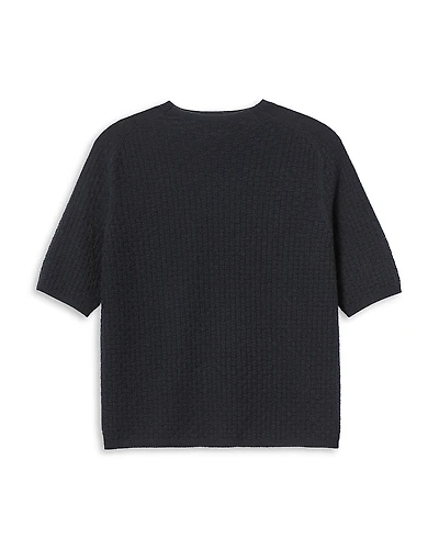 Lafayette 148 New York Cashmere Basket Stitch Saddle Funnel Neck Sweater