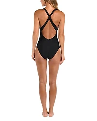 Lisa Solids Plunge Neck One Piece Swimsuit