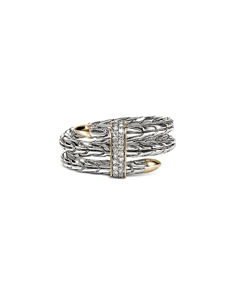 John Hardy Sterling Silver & 14K Yellow Gold Diamond Spear Triple Tier Ring