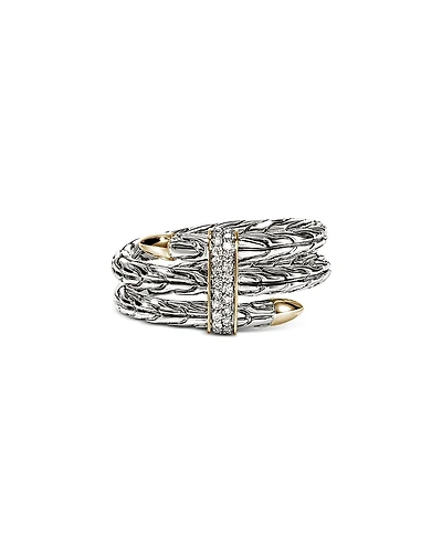 John Hardy Sterling Silver & 14K Yellow Gold Diamond Spear Triple Tier Ring